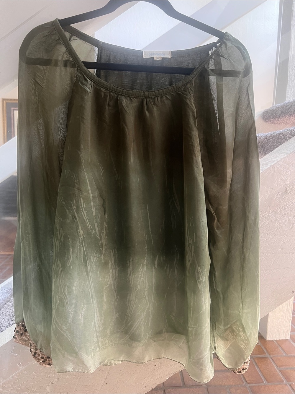 Anthro brand ombré olive green sheer blouse made in Italy M